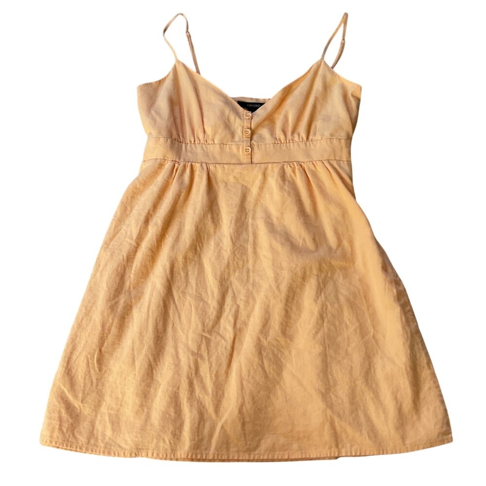 Forever 21 Peach Linen Blend Empire Waist Mini Dress Peach Orange‎ Medium